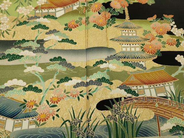平和屋着物■豪華黒留袖　風景花文　松竹梅　金彩　正絹　逸品　DABC7628ya