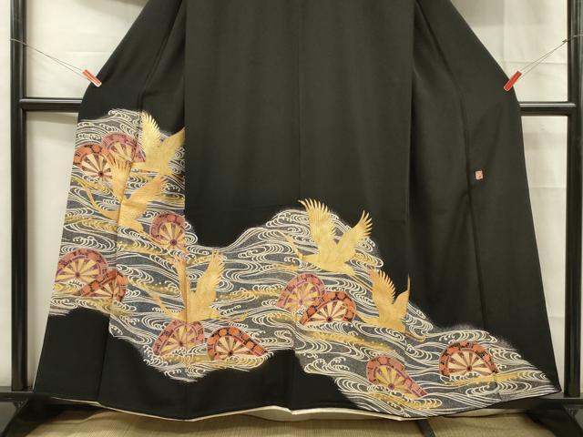 平和屋着物■豪華黒留袖　作家物　流水飛鶴文　片輪車　金彩　ますいわ屋扱い　正絹　逸品　DABC7631ya