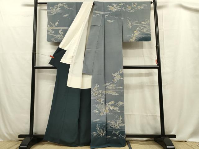 平和屋着物■訪問着 柴垣花文 松竹梅 暈し染め 金彩 正絹 逸品 DABC7633ya