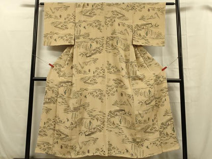 平和屋着物■上質な小紋 手描き 人物風景花文 正絹 逸品 DABC7637ya