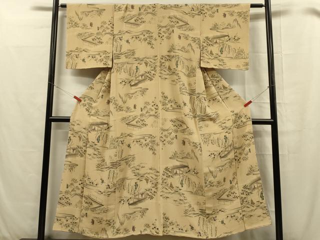 平和屋着物■上質な小紋 手描き 人物風景花文 正絹 逸品 DABC7637ya