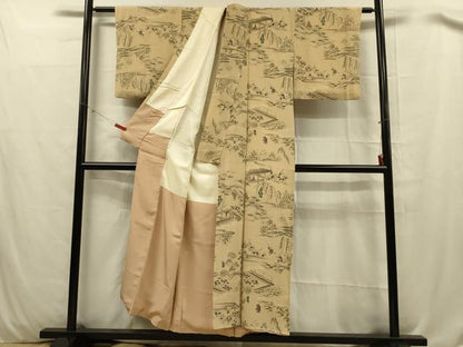 平和屋着物■上質な小紋 手描き 人物風景花文 正絹 逸品 DABC7637ya