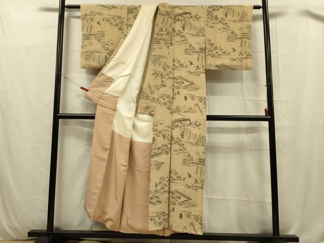 平和屋着物■上質な小紋 手描き 人物風景花文 正絹 逸品 DABC7637ya