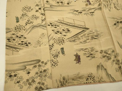 平和屋着物■上質な小紋 手描き 人物風景花文 正絹 逸品 DABC7637ya