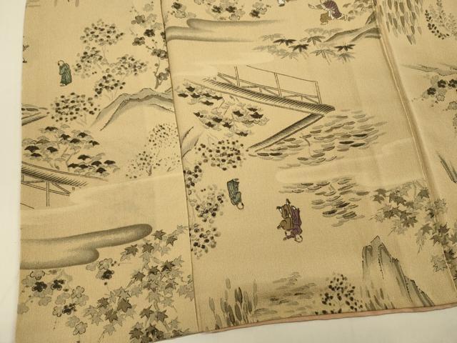 平和屋着物■上質な小紋 手描き 人物風景花文 正絹 逸品 DABC7637ya