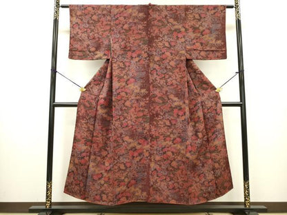 平和屋着物■上質な小紋 草花文 金彩 鬼しぼ縮緬 正絹 逸品 DABC7652ya