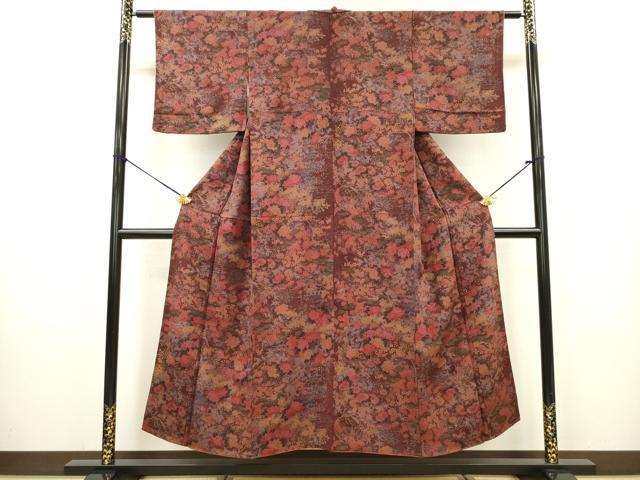 平和屋着物■上質な小紋 草花文 金彩 鬼しぼ縮緬 正絹 逸品 DABC7652ya
