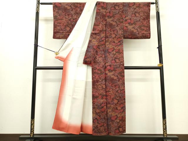 平和屋着物■上質な小紋 草花文 金彩 鬼しぼ縮緬 正絹 逸品 DABC7652ya