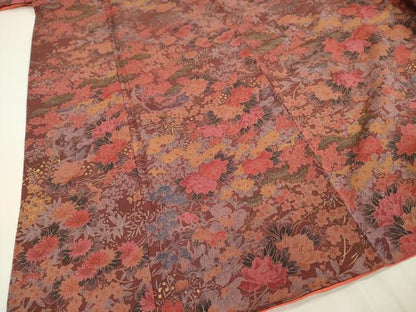 平和屋着物■上質な小紋 草花文 金彩 鬼しぼ縮緬 正絹 逸品 DABC7652ya
