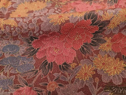 平和屋着物■上質な小紋 草花文 金彩 鬼しぼ縮緬 正絹 逸品 DABC7652ya
