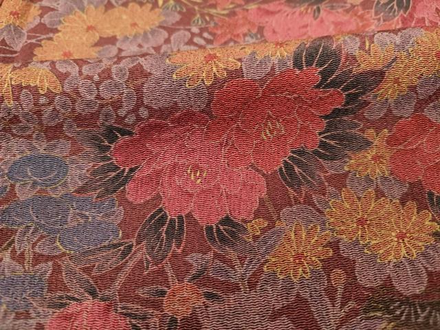 平和屋着物■上質な小紋 草花文 金彩 鬼しぼ縮緬 正絹 逸品 DABC7652ya