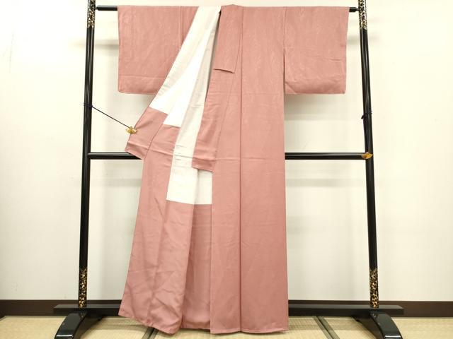 平和屋着物■上質な色無地 木目地紋 珊瑚色 正絹 逸品 未使用 DABC7655ya