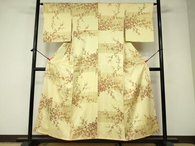 平和屋着物■上質な小紋　手描き　萩　正絹　逸品　DABC7685ya