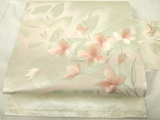 平和屋着物◎九寸名古屋帯 刺繍 草花文 金銀糸 正絹 逸品 DABC7701ya