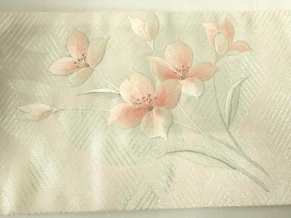 平和屋着物◎九寸名古屋帯 刺繍 草花文 金銀糸 正絹 逸品 DABC7701ya