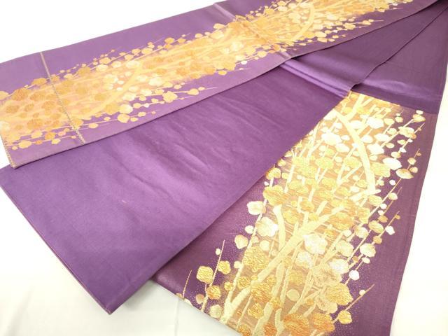 平和屋着物◎六通柄袋帯 枝梅文 銀糸 正絹 逸品 DABC7705ya
