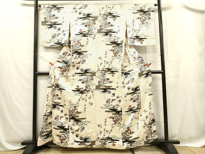 平和屋着物■上質な小紋 絞り 花鳥文 金彩 まるやま扱い 正絹 逸品 DABC7710ya