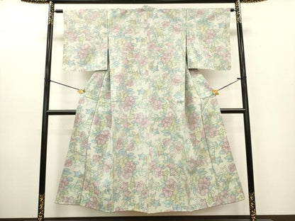 平和屋着物■上質な紬 草花文 正絹 逸品 DABC7725ya