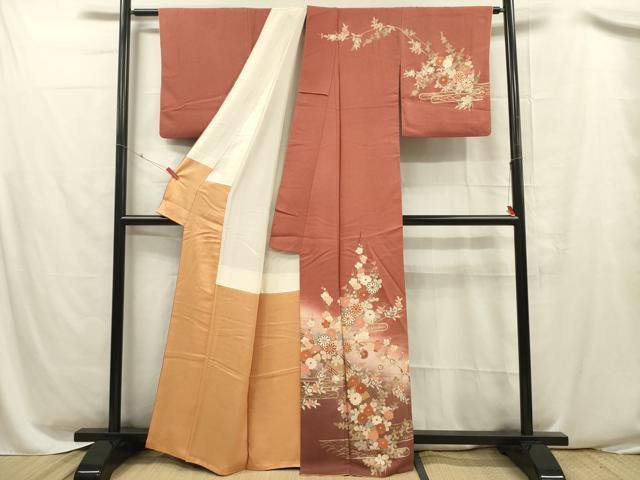 平和屋着物■訪問着 渡橋花文 暈し染め 金彩 正絹 逸品 DABC7740ya