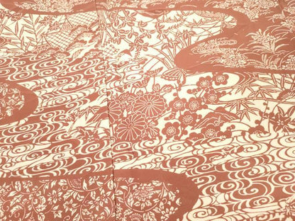 平和屋着物■訪問着 型染め 流水花文 正絹 逸品 DABC7751ya