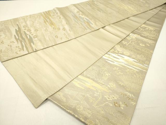 平和屋着物◎六通柄袋帯　風景花文　金銀糸　正絹　逸品　DABC7769ya