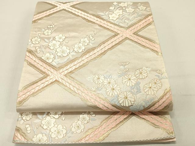 平和屋着物◎六通柄袋帯　唐草文　枝梅文　金糸　やまと誂製　正絹　逸品　DABC7772ya