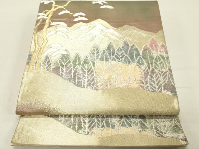 平和屋着物◎六通柄袋帯 遠山風景文 金銀糸 正絹 逸品 DABC7773ya