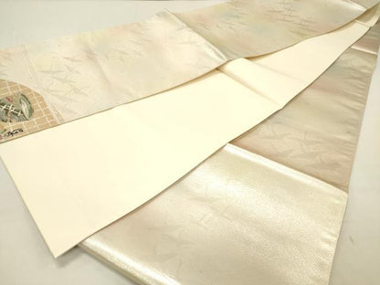 平和屋着物◎全通柄袋帯 飛鶴文 ワンポイント 金銀糸 正絹 逸品 DABC7774ya