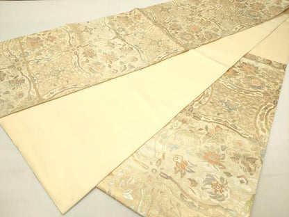 平和屋着物◎六通柄袋帯　更紗花文　金銀糸　正絹　逸品　DABC7801ya