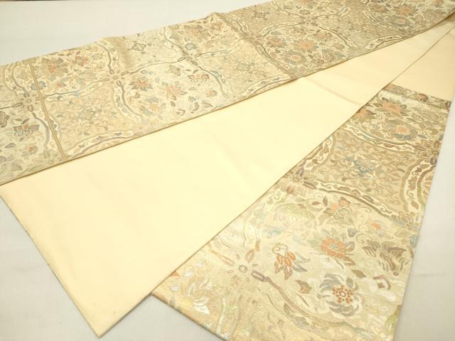 平和屋着物◎六通柄袋帯　更紗花文　金銀糸　正絹　逸品　DABC7801ya