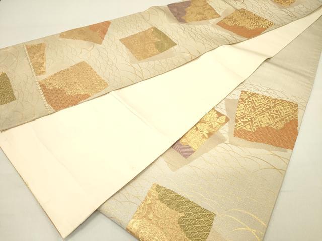 平和屋着物◎六通柄袋帯　色紙重ね花文　金糸　正絹　逸品　DABC7802ya