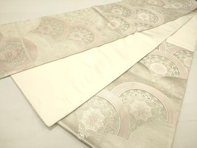 平和屋着物◎六通柄袋帯　唐織　花青海波　銀糸　正絹　逸品　DABC7806ya