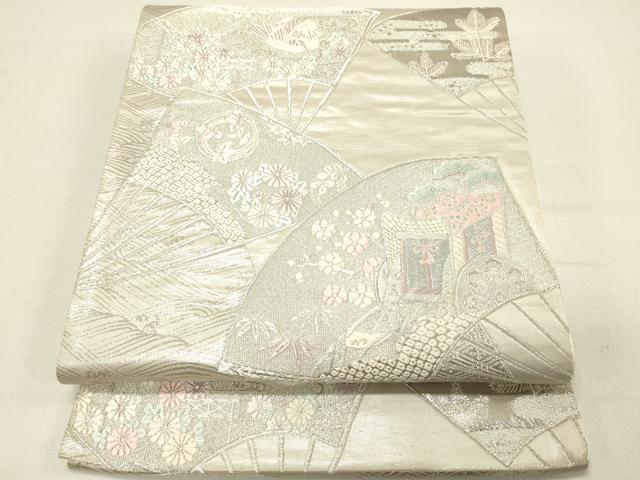 平和屋着物◎六通柄袋帯 唐織 扇面花文 プラチナ箔 正絹 逸品 DABC7815ya