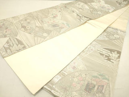 平和屋着物◎六通柄袋帯 唐織 扇面花文 プラチナ箔 正絹 逸品 DABC7815ya