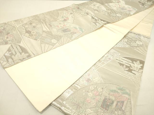 平和屋着物◎六通柄袋帯 唐織 扇面花文 プラチナ箔 正絹 逸品 DABC7815ya
