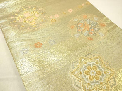 平和屋着物◎佐賀錦 六通柄袋帯 唐織 鴛鴦花文 金銀糸 正絹 逸品 DABC7816ya