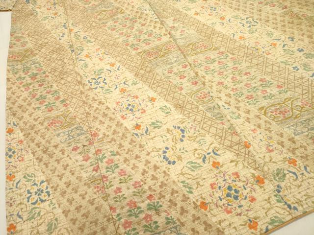 平和屋着物■上質な紬 吉祥花文 胴抜き仕立て 正絹 逸品 DABC7832ya