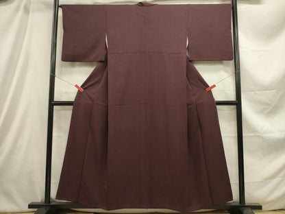 平和屋着物■上質な色無地　更紗花地紋　葡萄色　正絹　逸品　DABC7837ya