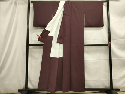 平和屋着物■上質な色無地　更紗花地紋　葡萄色　正絹　逸品　DABC7837ya