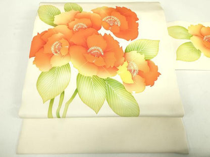平和屋着物◎塩瀬 九寸名古屋帯 草花文 正絹 逸品 DABC7842ya