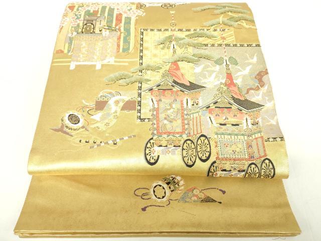 平和屋着物◎太鼓柄袋帯　風景文　金糸　正絹　逸品　DABC7845ya