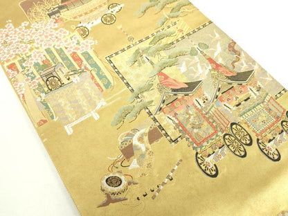 平和屋着物◎太鼓柄袋帯　風景文　金糸　正絹　逸品　DABC7845ya