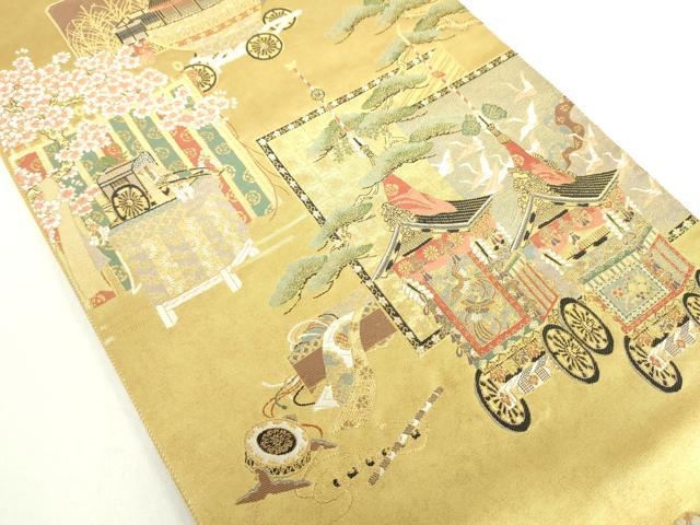 平和屋着物◎太鼓柄袋帯　風景文　金糸　正絹　逸品　DABC7845ya