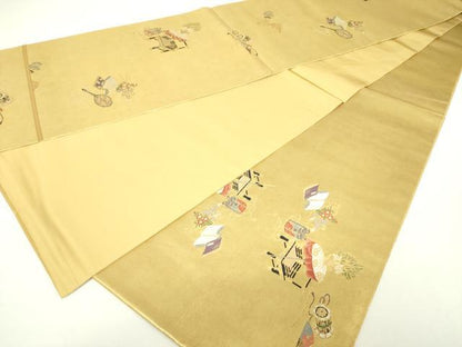平和屋着物◎太鼓柄袋帯　風景文　金糸　正絹　逸品　DABC7845ya