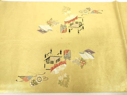 平和屋着物◎太鼓柄袋帯　風景文　金糸　正絹　逸品　DABC7845ya