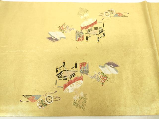 平和屋着物◎太鼓柄袋帯　風景文　金糸　正絹　逸品　DABC7845ya