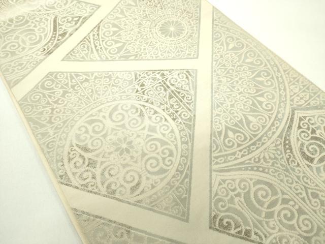 平和屋着物◎六通柄袋帯　更紗花文　銀糸　正絹　逸品　DABC7846ya