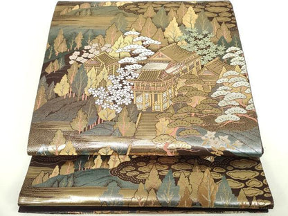 平和屋着物◎六通柄袋帯　愛宕山岡　金糸　正絹　逸品　DABC7849ya