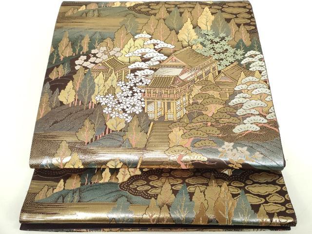 平和屋着物◎六通柄袋帯　愛宕山岡　金糸　正絹　逸品　DABC7849ya