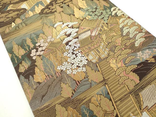 平和屋着物◎六通柄袋帯　愛宕山岡　金糸　正絹　逸品　DABC7849ya